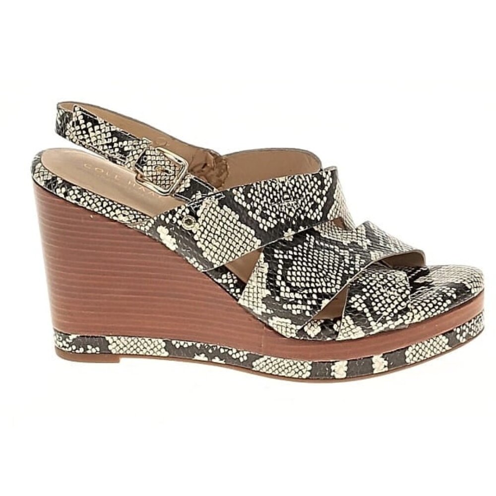 NIB Cole Haan snakeskin python print wedge heeled sandal, size 8